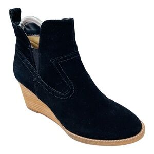 Blonde Irving Waterproof Black Suede Leather Wedge Heel Western Ankle Bootie